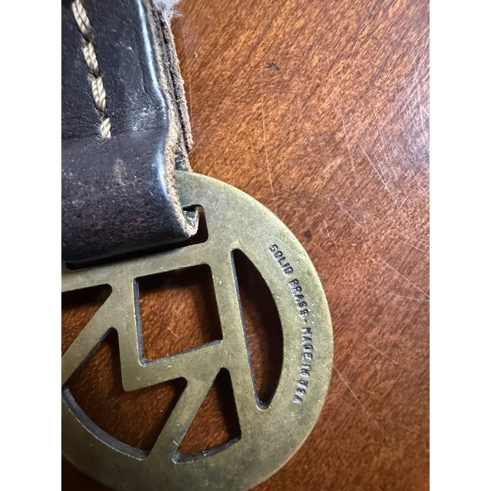 Vtg Marlboro Brand Solid Brass Leather Keychain Western Cowboy Tobacco Promo USA